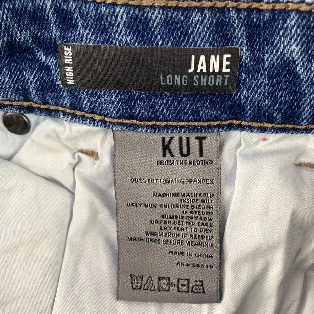 Kut from the Kloth Jane Long Jean Shorts Womens 4 Blue Distressed Hi-Rise Denim